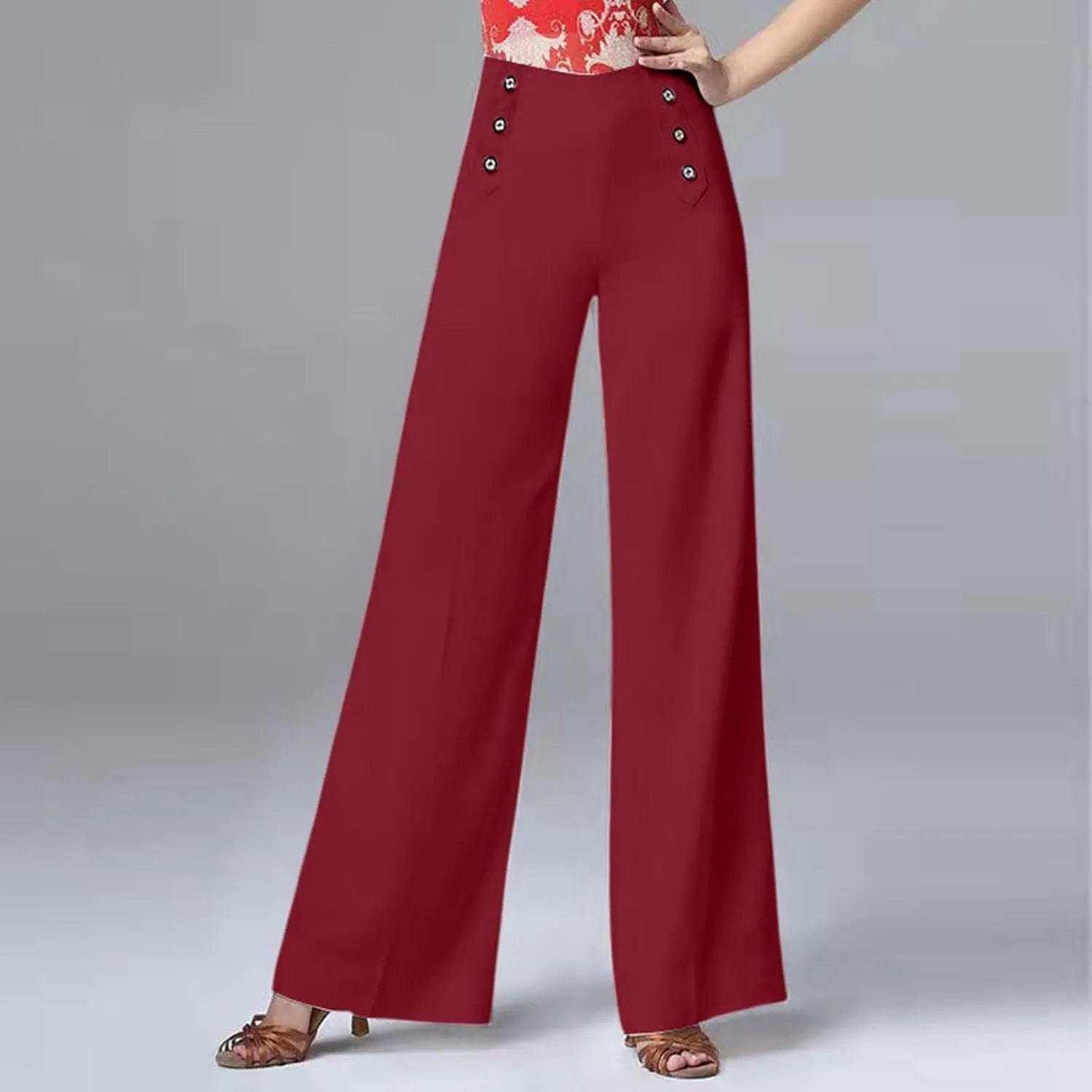 Womens Linen Blend Summer Tie Knot Pant Trousers High Waist Wide Leg Slim-Fit Trousers Beach