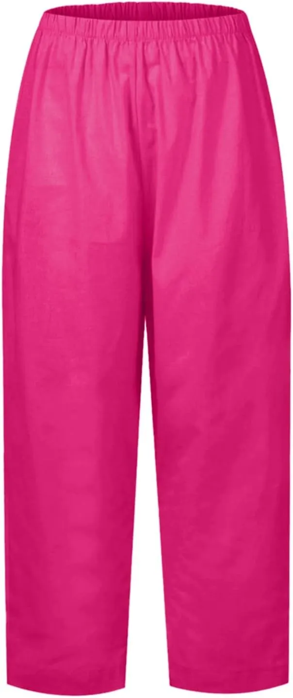 Womens Linen Casual Pants Winter Linen Business Capris with Pockets Wide Leg Straight Leg