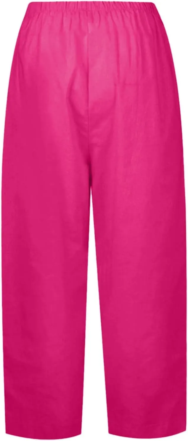 Womens Linen Casual Pants Winter Linen Business Capris with Pockets Wide Leg Straight Leg