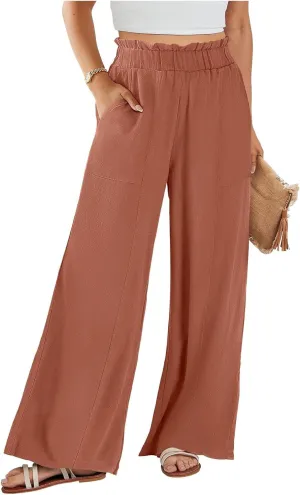 Women's Linen Palazzo Pant 2025 Summer Wide Leg High Waist Casual Lounge Pant Beach Vacation Trousers with Pocket