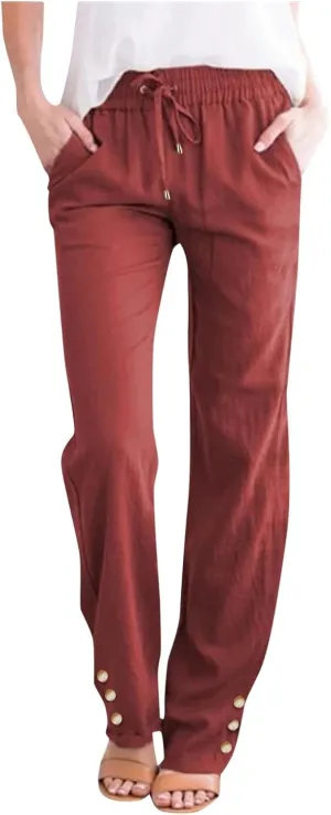 Women's Linen Wide Leg Capri Pants Casual Summer High Waist Flowy Baggy Comfy Straight Leg Yoga Lounge Trousers Beach