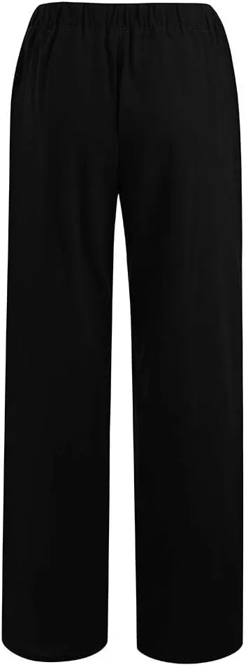 Womens Linen Wide Leg Pants High Waisted Drawstring Pant Athletic Casual Sweatpants Flowy Beach Pants Summer Trousers