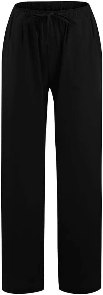 Womens Linen Wide Leg Pants High Waisted Drawstring Pant Athletic Casual Sweatpants Flowy Beach Pants Summer Trousers