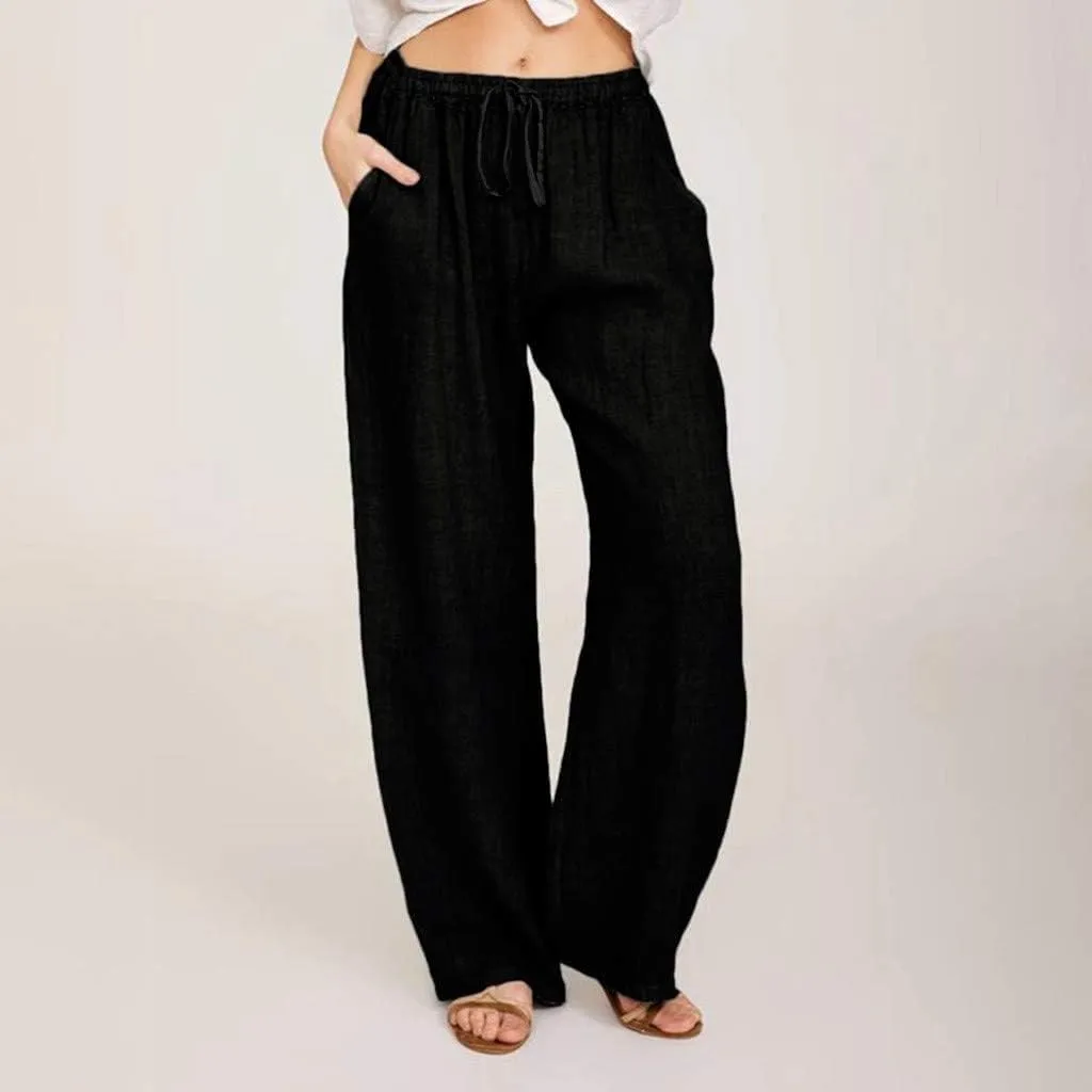 Womens Linen Wide Leg Pants High Waisted Drawstring Pant Athletic Casual Sweatpants Flowy Beach Pants Summer Trousers