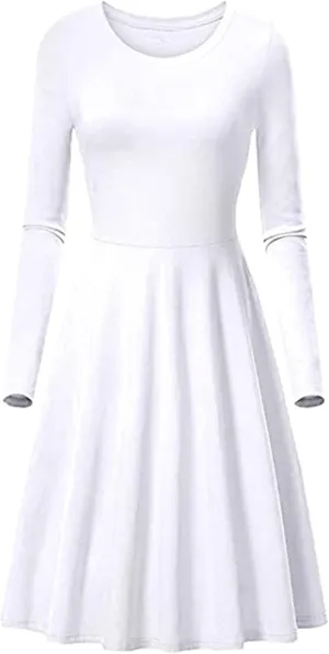 Womens Long Sleeve Dress Casual Summer Spring A-Line Knee Length Slim Fit Midi Skater Dresses 2025 Fashion Clothes