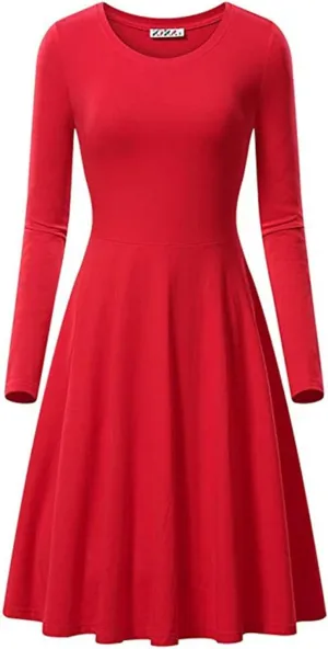 Womens Long Sleeve Dress Casual Summer Spring A-Line Knee Length Slim Fit Midi Skater Dresses 2025 Fashion Clothes