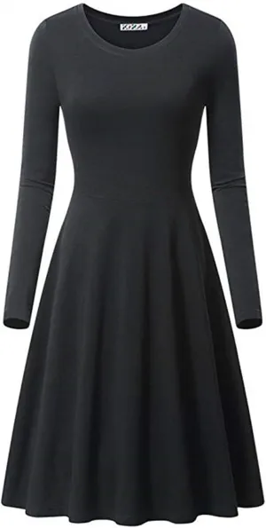Womens Long Sleeve Dress Casual Summer Spring A-Line Knee Length Slim Fit Midi Skater Dresses 2025 Fashion Clothes
