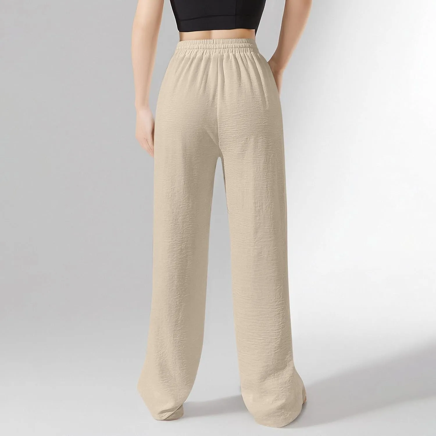 Womens Palazzo Pants Baggy Linen Pants Drawstring High Waisted Summer Work Wide Leg Pant Casual Trouser with Pockets