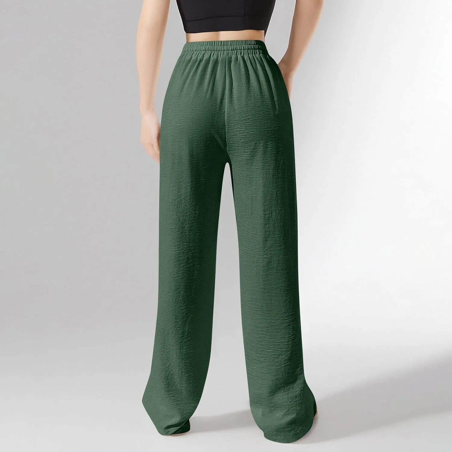 Womens Palazzo Pants Baggy Linen Pants Drawstring High Waisted Summer Work Wide Leg Pant Casual Trouser with Pockets