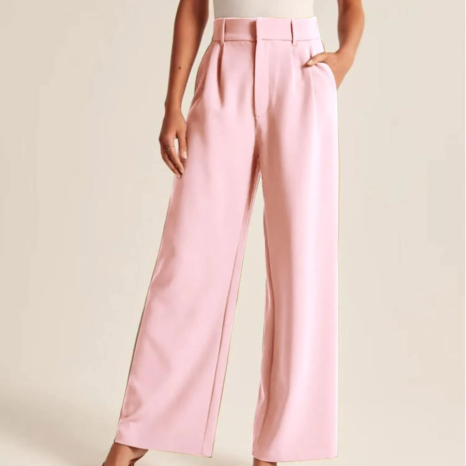 Women's Pants Casual High Waist Trousers Fashion Wide Leg Solid Flared Pants Stretchy Work Pants with Pockets