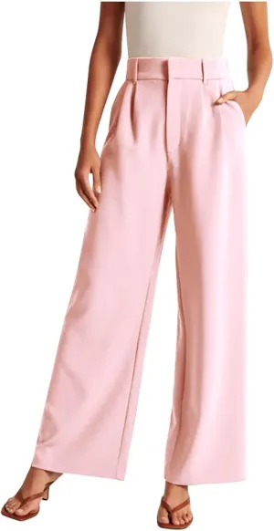 Women's Pants Casual High Waist Trousers Fashion Wide Leg Solid Flared Pants Stretchy Work Pants with Pockets