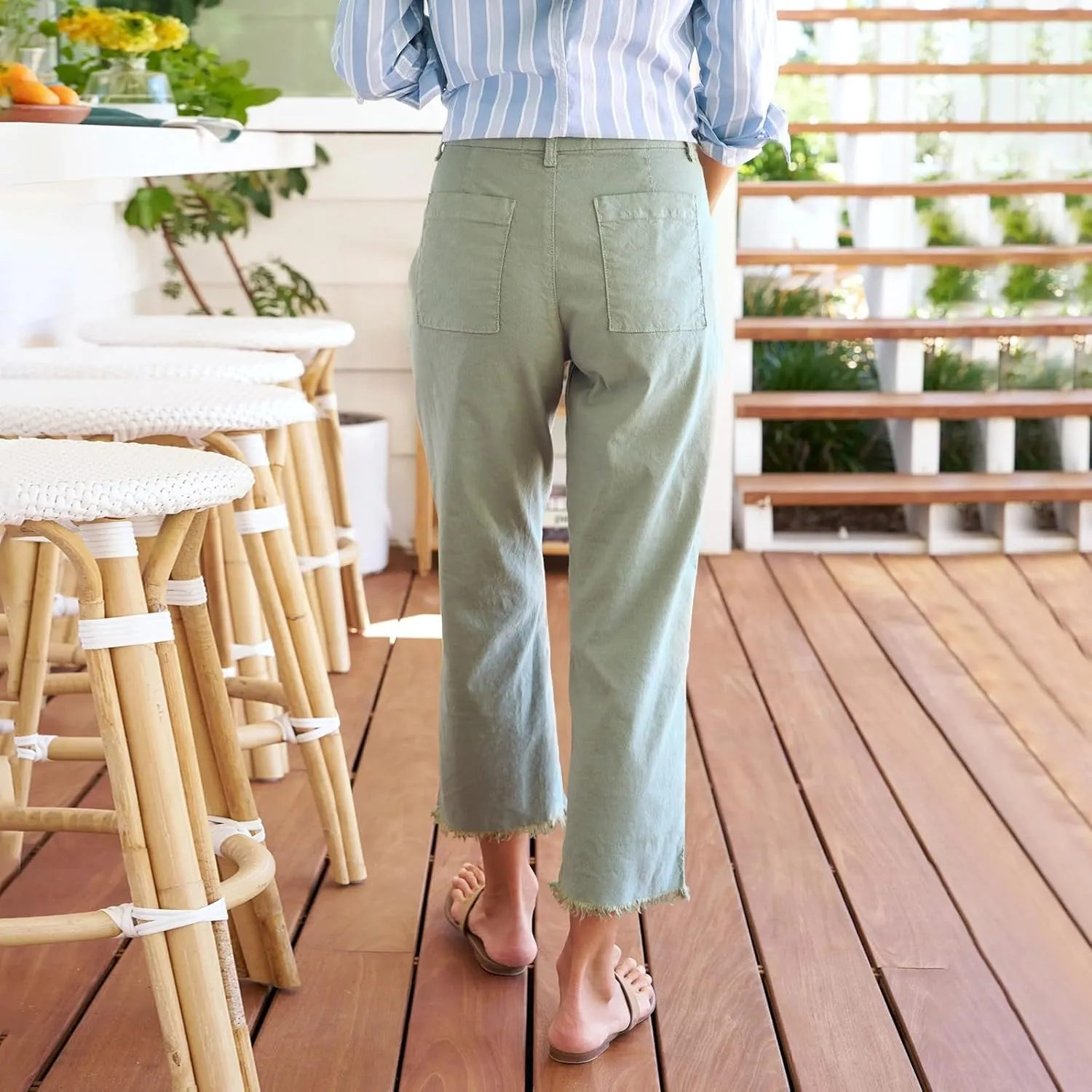 Womens Pants, Casual Pants Linen Peasant Straight Leg Stripe Cotton Trendy Print