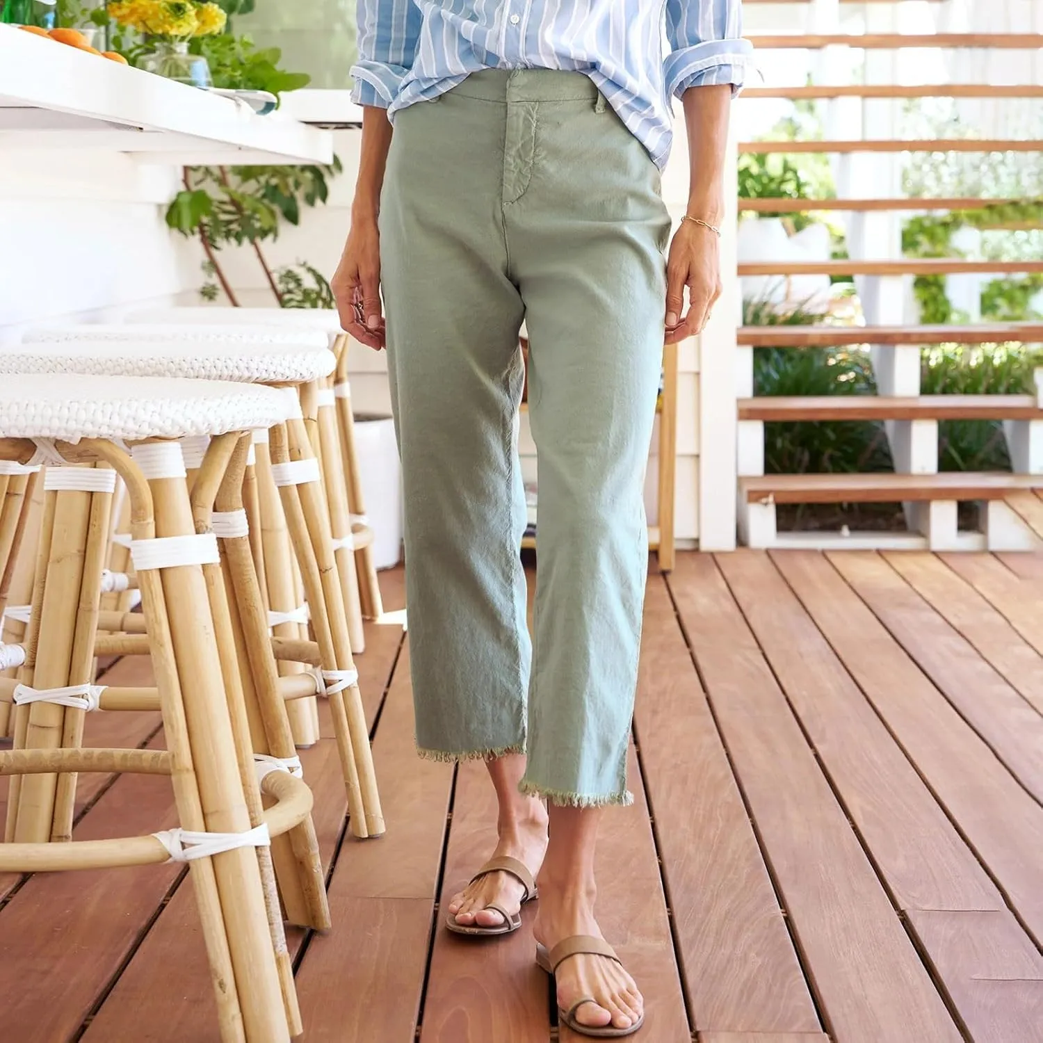 Womens Pants, Casual Pants Linen Peasant Straight Leg Stripe Cotton Trendy Print