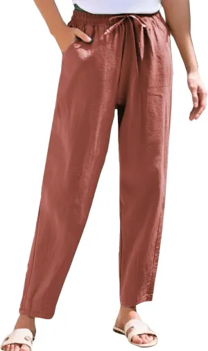 Women's Pants, Linen Casual Pants Straight Leg Peasant Women Trendy Teacher Wide