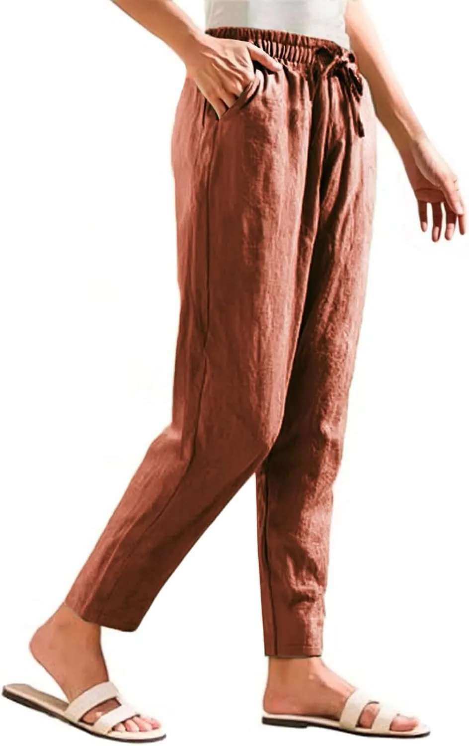 Women's Pants, Linen Casual Pants Straight Leg Peasant Women Trendy Teacher Wide