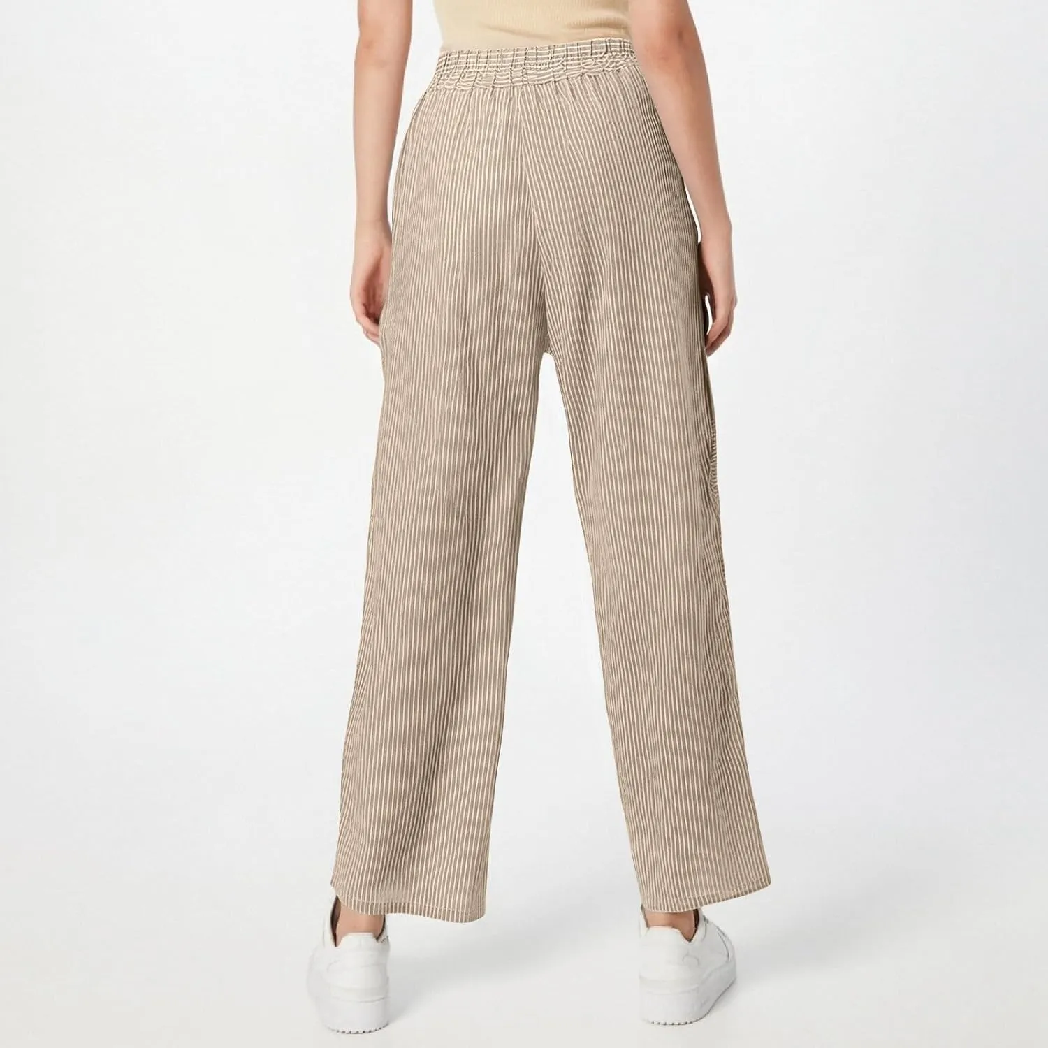 Women's Pants, Linen Straight Leg Peasant Pants Casual Side Button Loose Striped
