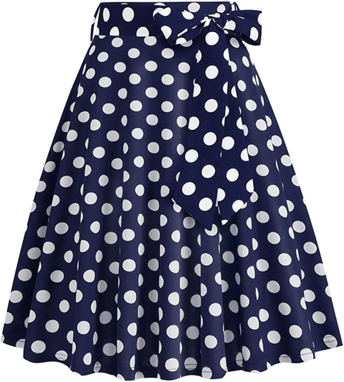 Women's Pleated Vintage Skirt Retro Polka Dots Bow Tie Waist A-line Midi Skirts Evening Party Dress 1950S Outfit