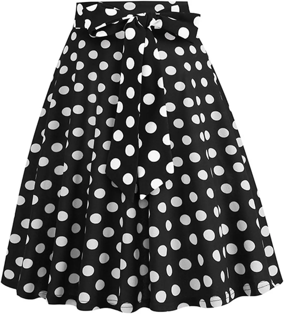 Women's Pleated Vintage Skirt Retro Polka Dots Bow Tie Waist A-line Midi Skirts Evening Party Dress 1950S Outfit