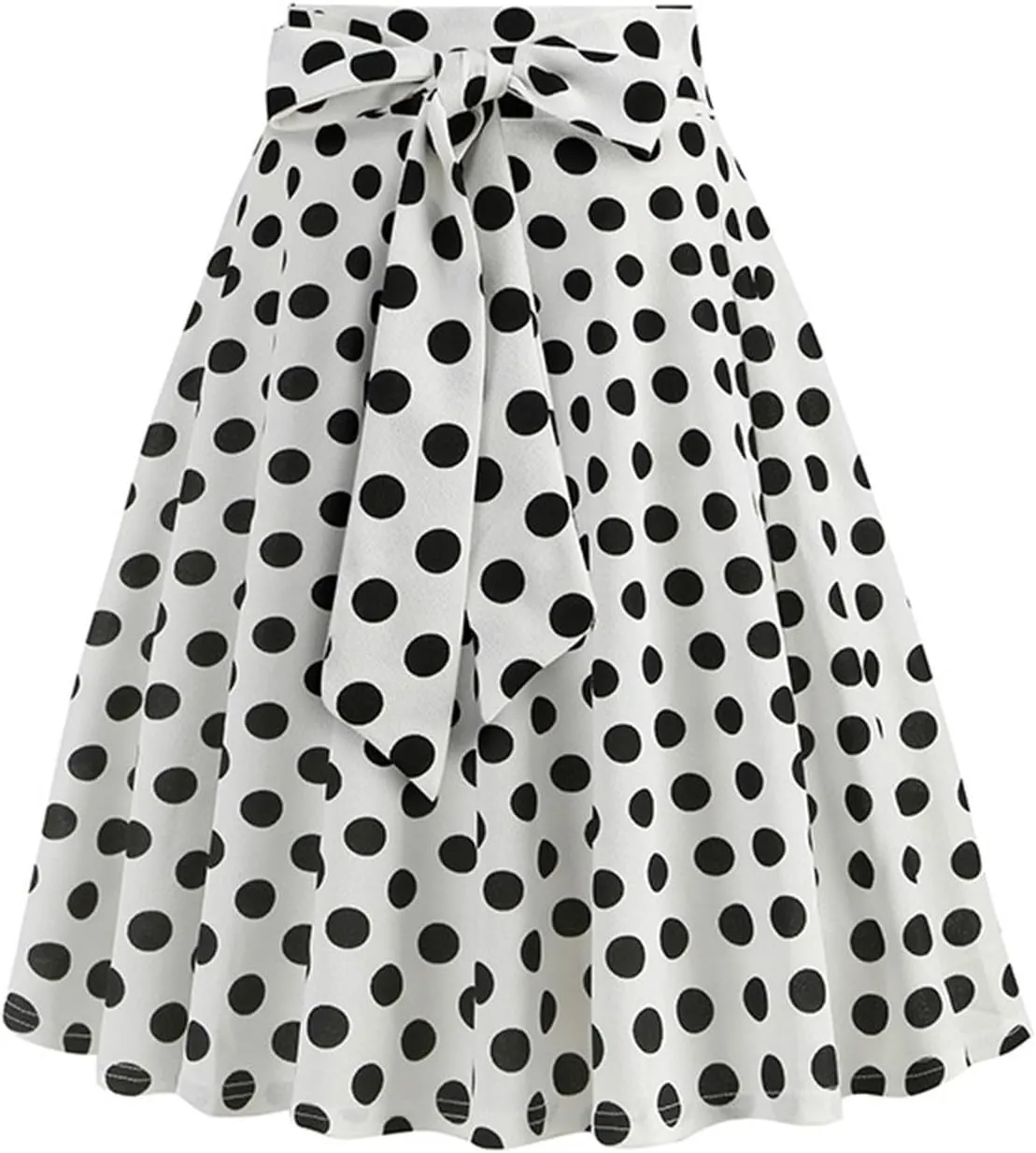 Women's Pleated Vintage Skirt Retro Polka Dots Bow Tie Waist A-line Midi Skirts Evening Party Dress 1950S Outfit