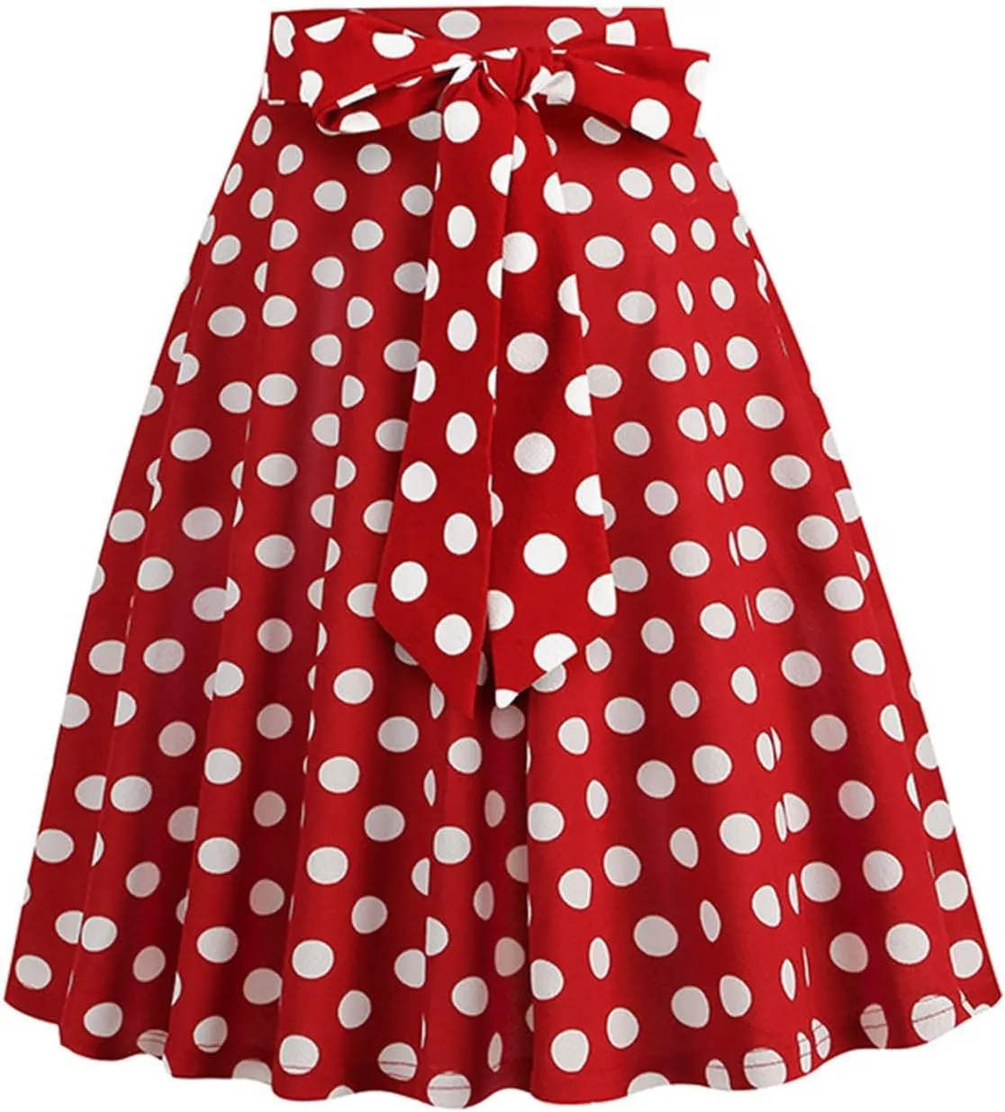 Women's Pleated Vintage Skirt Retro Polka Dots Bow Tie Waist A-line Midi Skirts Evening Party Dress 1950S Outfit