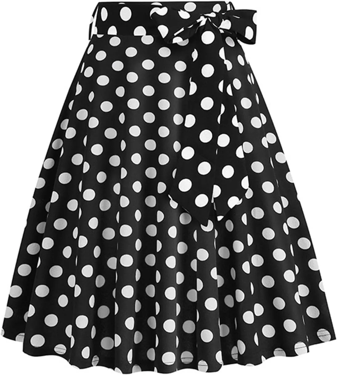 Women's Pleated Vintage Skirt Retro Polka Dots Bow Tie Waist A-line Midi Skirts Evening Party Dress 1950S Outfit