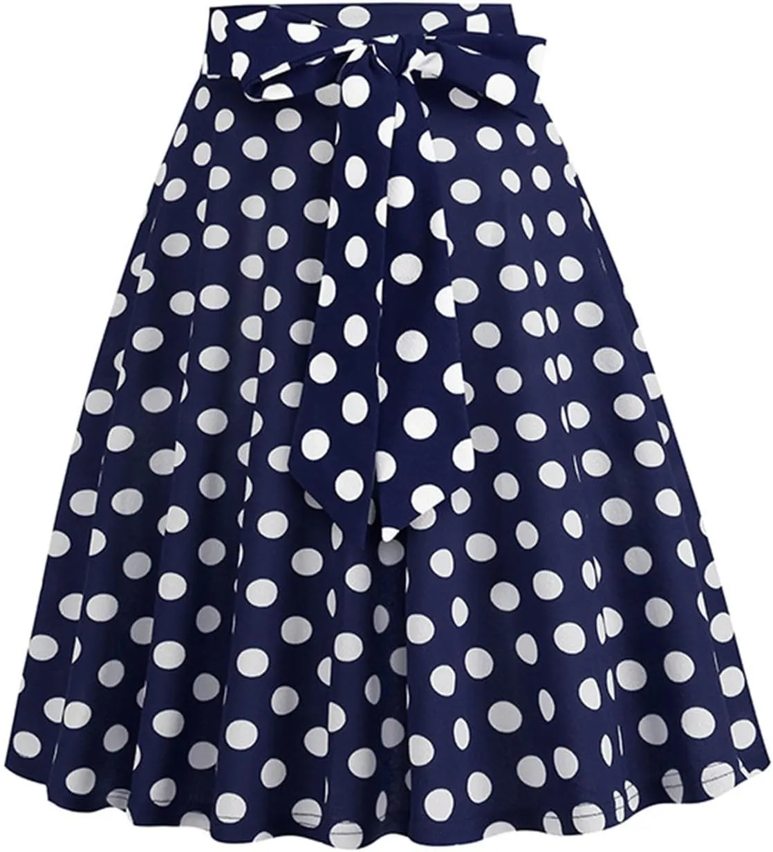 Women's Pleated Vintage Skirt Retro Polka Dots Bow Tie Waist A-line Midi Skirts Evening Party Dress 1950S Outfit