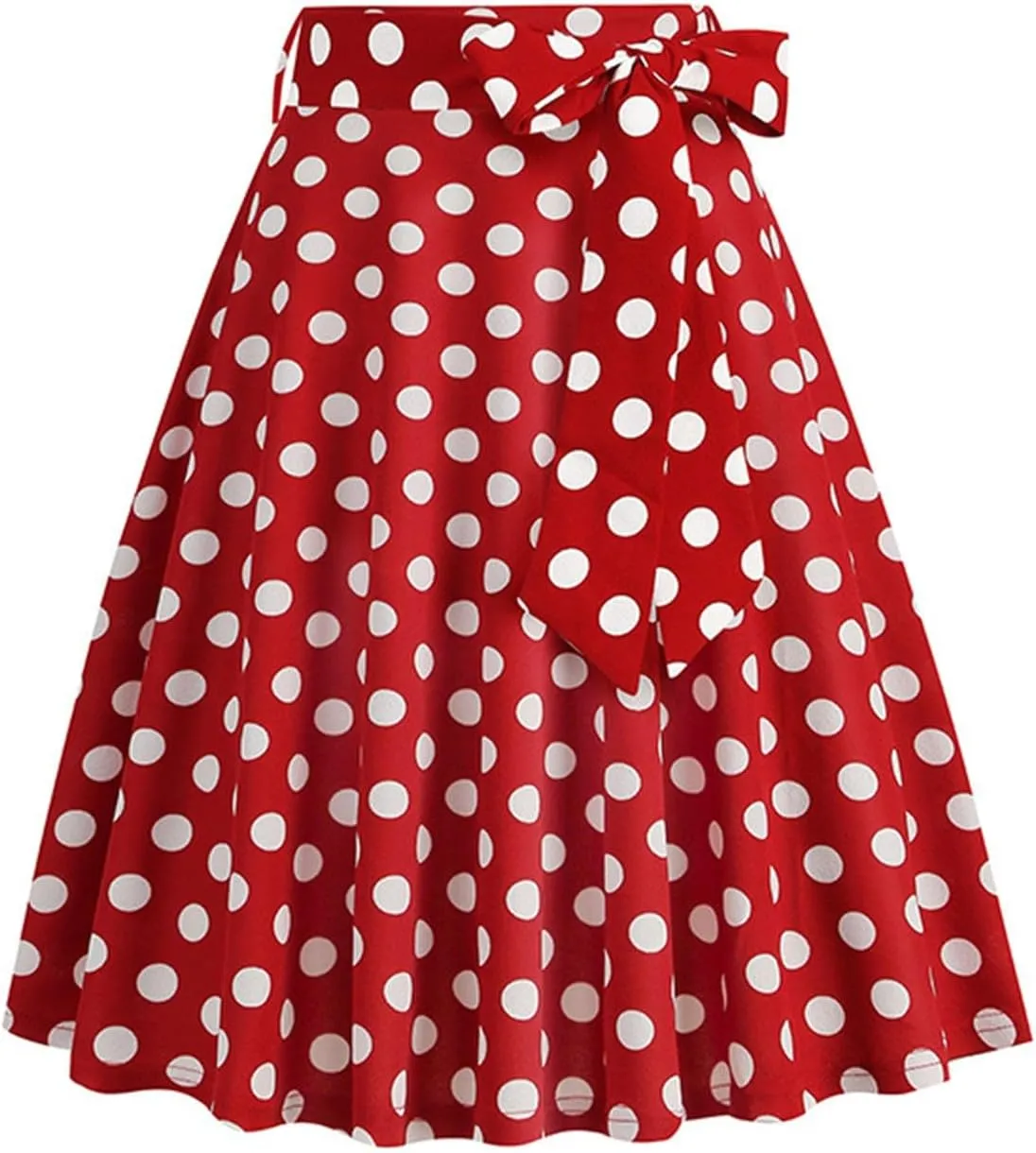 Women's Pleated Vintage Skirt Retro Polka Dots Bow Tie Waist A-line Midi Skirts Evening Party Dress 1950S Outfit