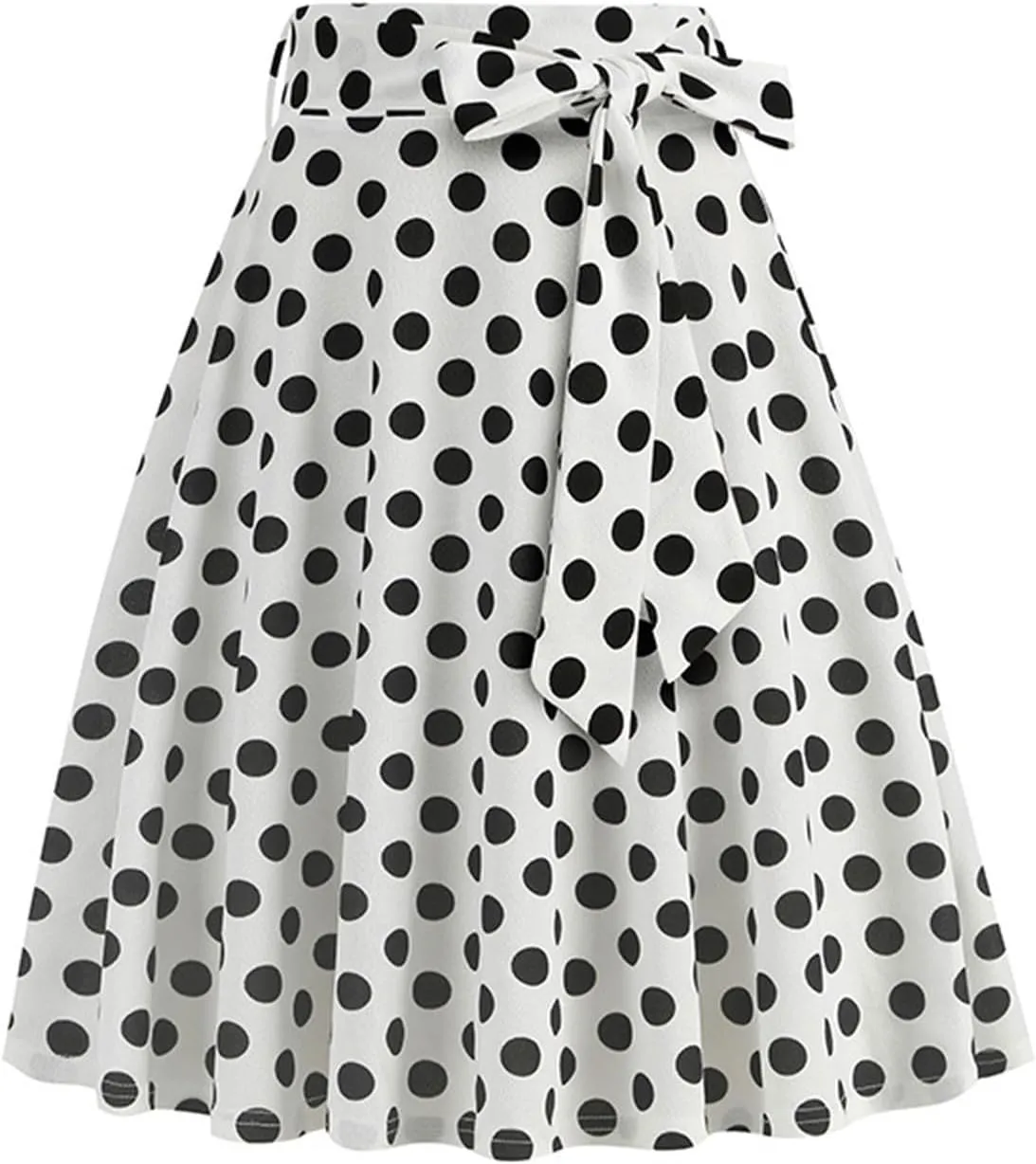 Women's Pleated Vintage Skirt Retro Polka Dots Bow Tie Waist A-line Midi Skirts Evening Party Dress 1950S Outfit