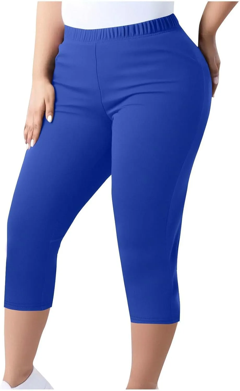 Womens Plus Size Capri Leggings Elastic High Waist Yoga Cropped Pants Tummy Control Oversized Capris Ladies Outfits