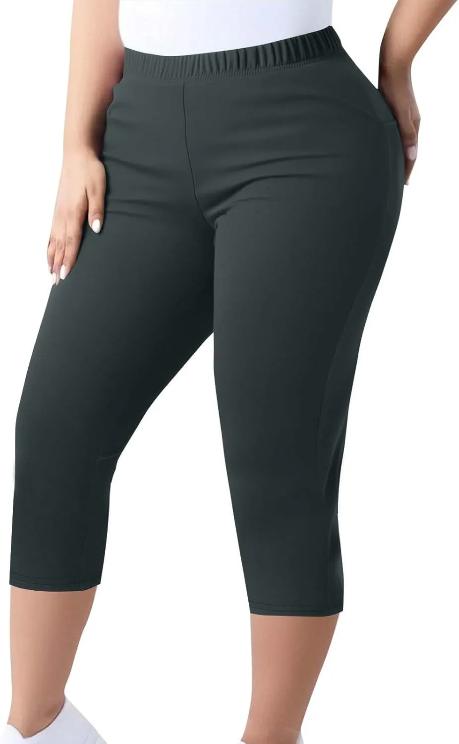 Womens Plus Size Capri Leggings Elastic High Waist Yoga Cropped Pants Tummy Control Oversized Capris Ladies Outfits