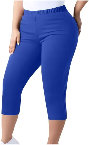 Womens Plus Size Capri Leggings Elastic High Waist Yoga Cropped Pants Tummy Control Oversized Capris Ladies Outfits