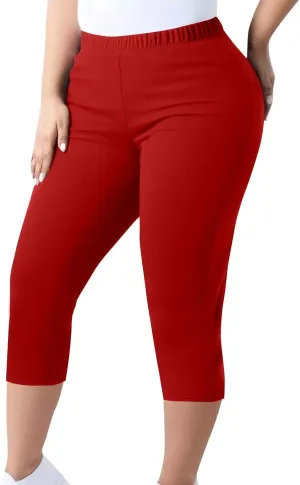 Womens Plus Size Capri Leggings Elastic High Waist Yoga Cropped Pants Tummy Control Oversized Capris Ladies Outfits