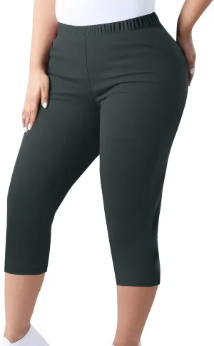 Womens Plus Size Capri Leggings Elastic High Waist Yoga Cropped Pants Tummy Control Oversized Capris Ladies Outfits