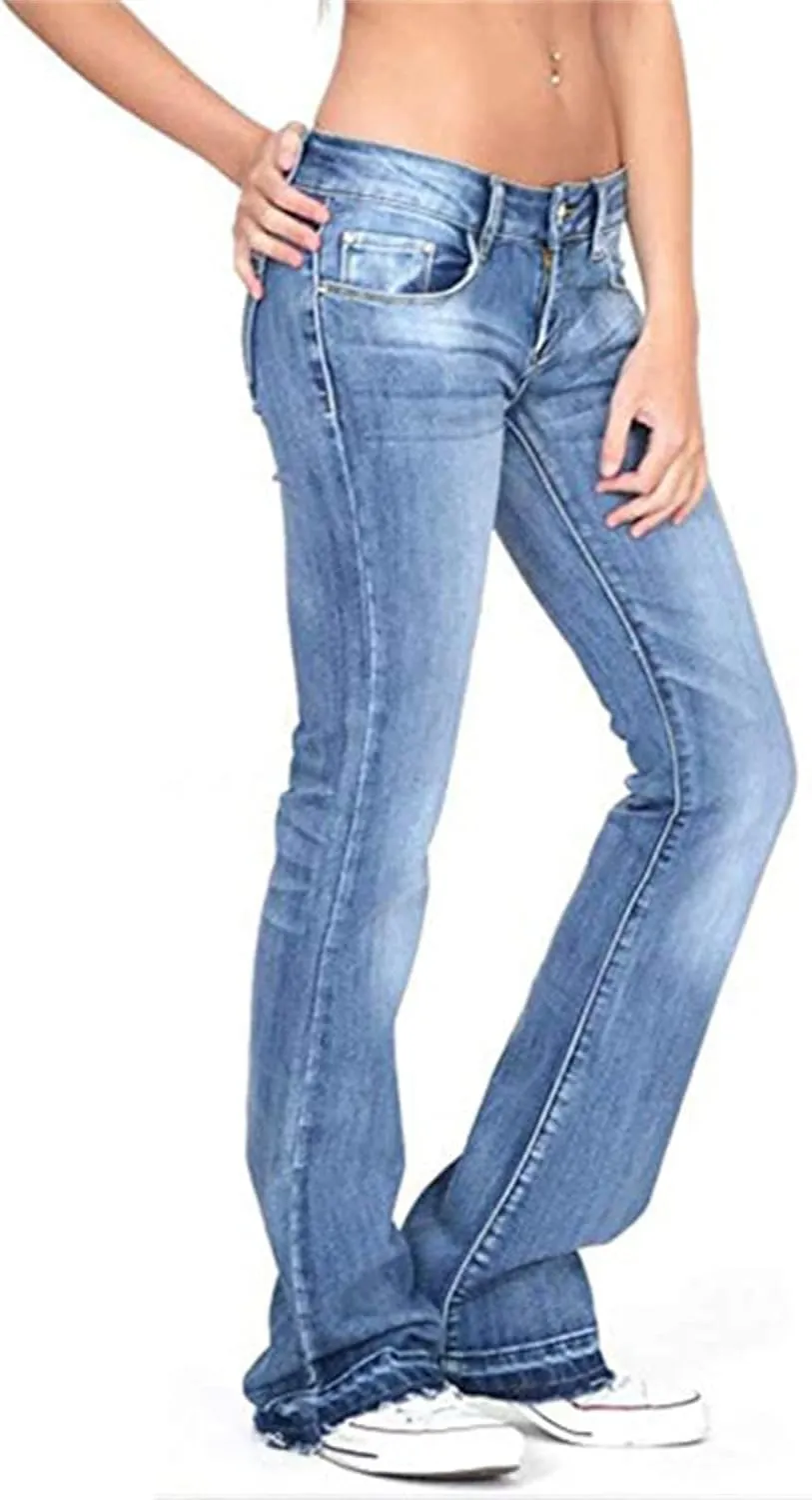 Women's Skinny Girlfriend Jeans Stretchy Bell Bottom Bootcut Denim Pant Sexy Slimming Mid Waisted Flare Bottom Jeans