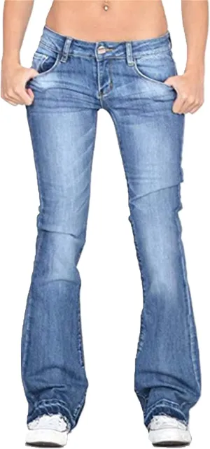 Women's Skinny Girlfriend Jeans Stretchy Bell Bottom Bootcut Denim Pant Sexy Slimming Mid Waisted Flare Bottom Jeans