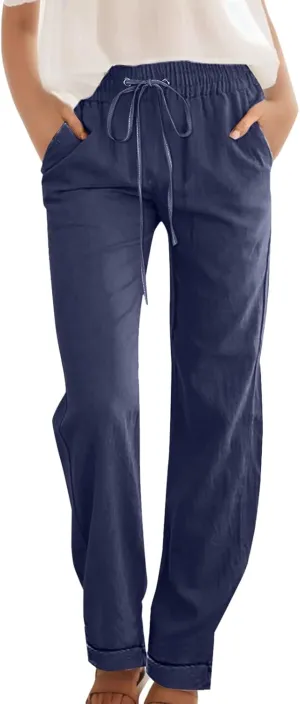 Women's Straight Leg Pants Winter Slack Travel Slacks with Pockets Wide Leg High Waisted