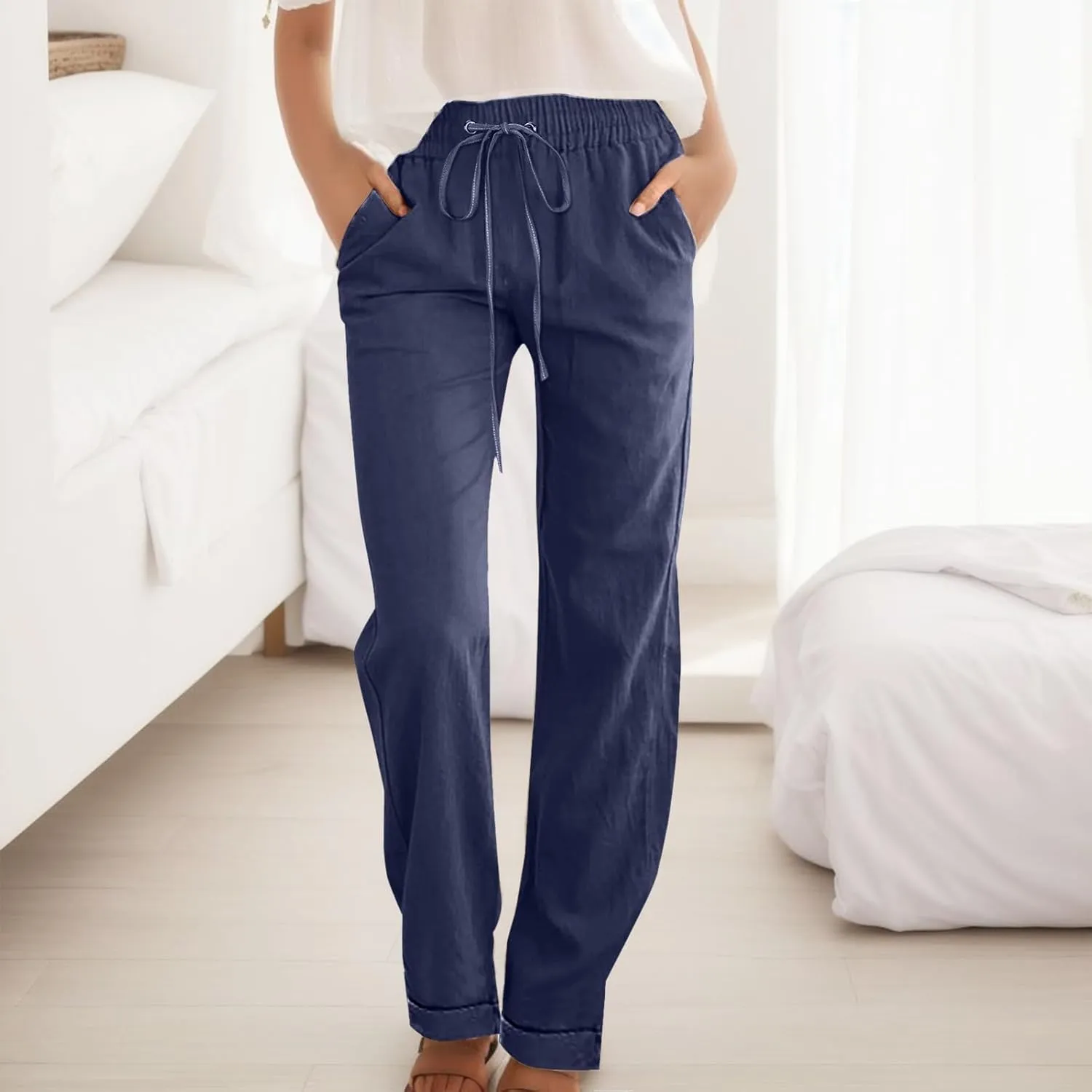 Women's Straight Leg Pants Winter Slack Travel Slacks with Pockets Wide Leg High Waisted