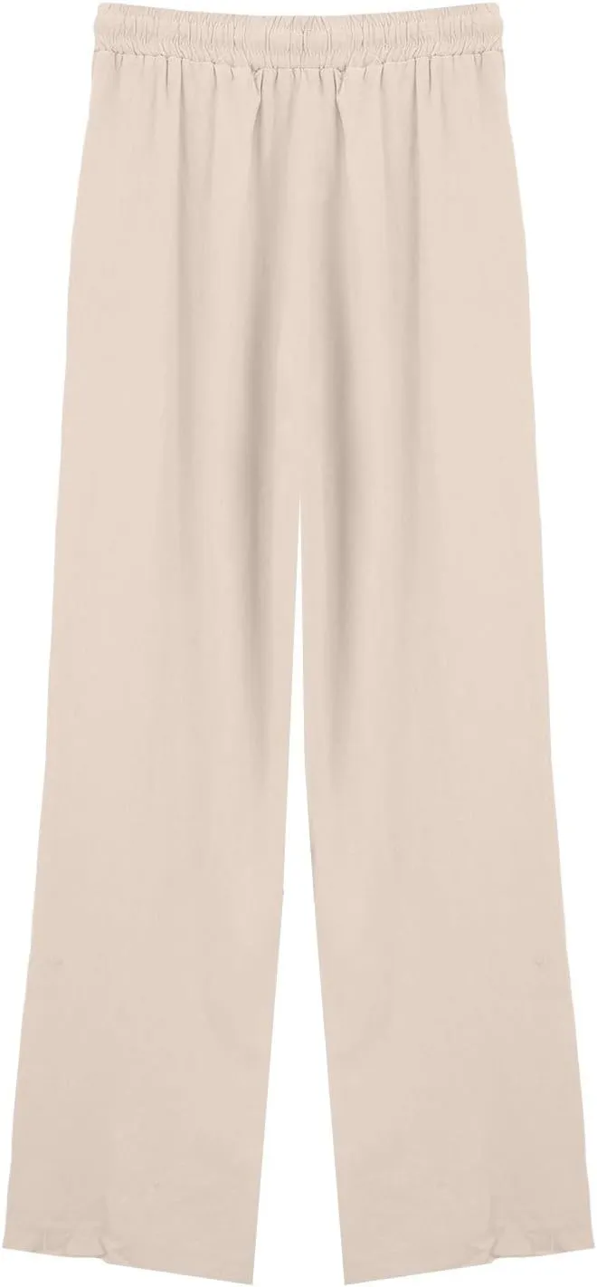 Women's Summer Drawstring Waist Leg Pants Casual Baggy Elastic Waistband with Pockets Fashionable Pants Flowy Wide