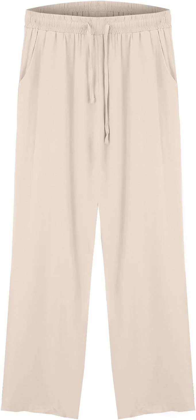 Women's Summer Drawstring Waist Leg Pants Casual Baggy Elastic Waistband with Pockets Fashionable Pants Flowy Wide