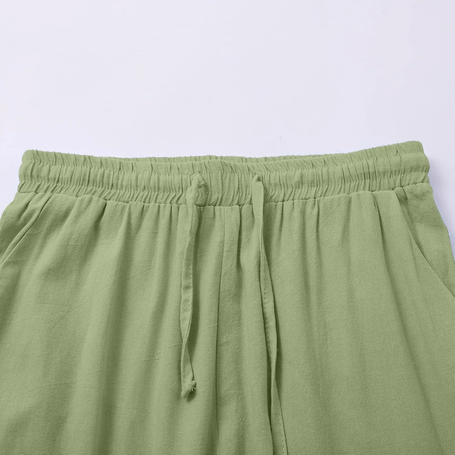 Women's Summer Drawstring Waist Leg Pants Casual Baggy Elastic Waistband with Pockets Fashionable Pants Flowy Wide
