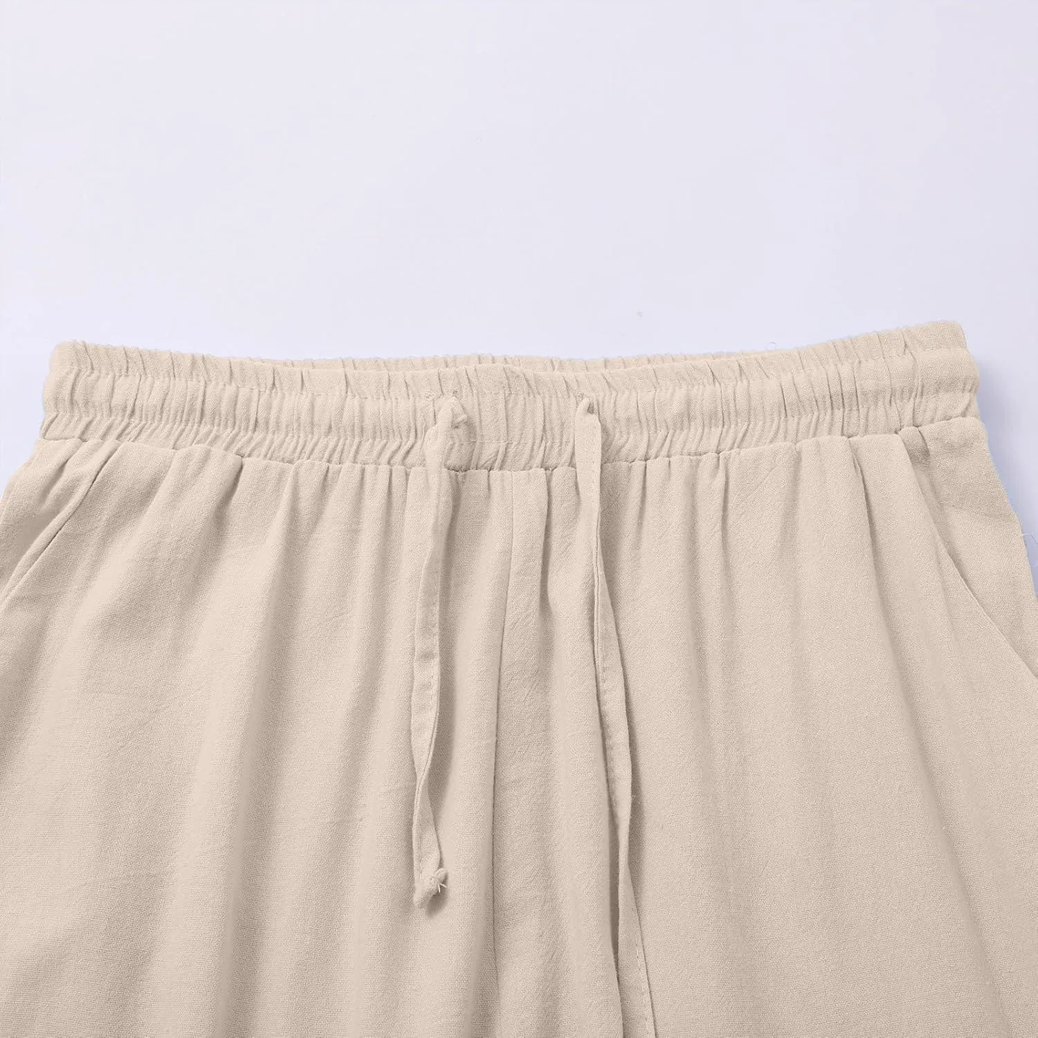 Women's Summer Drawstring Waist Leg Pants Casual Baggy Elastic Waistband with Pockets Fashionable Pants Flowy Wide