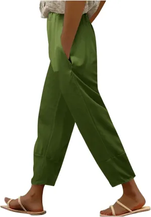 Women's Summer Pants Linen Casual High Waist Workout Wide Leg Straight Leg Baggy Trendy Yoga Lounge Trousers Pockets