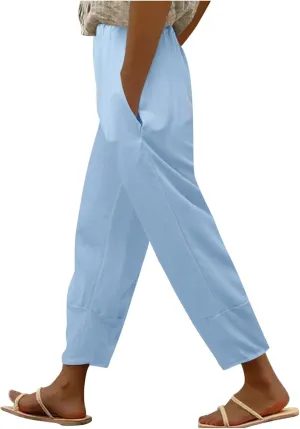 Women's Summer Pants Linen Casual High Waist Workout Wide Leg Straight Leg Baggy Trendy Yoga Lounge Trousers Pockets