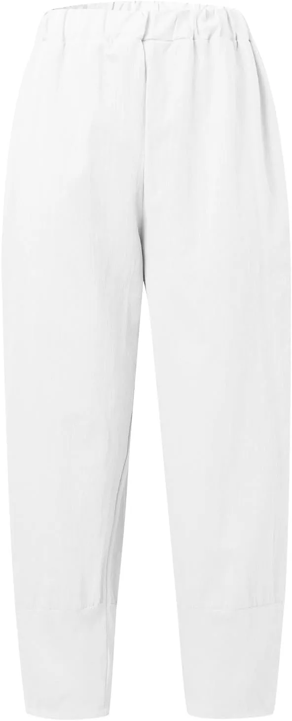 Women's Summer Pants Linen Casual High Waist Workout Wide Leg Straight Leg Baggy Trendy Yoga Lounge Trousers Pockets