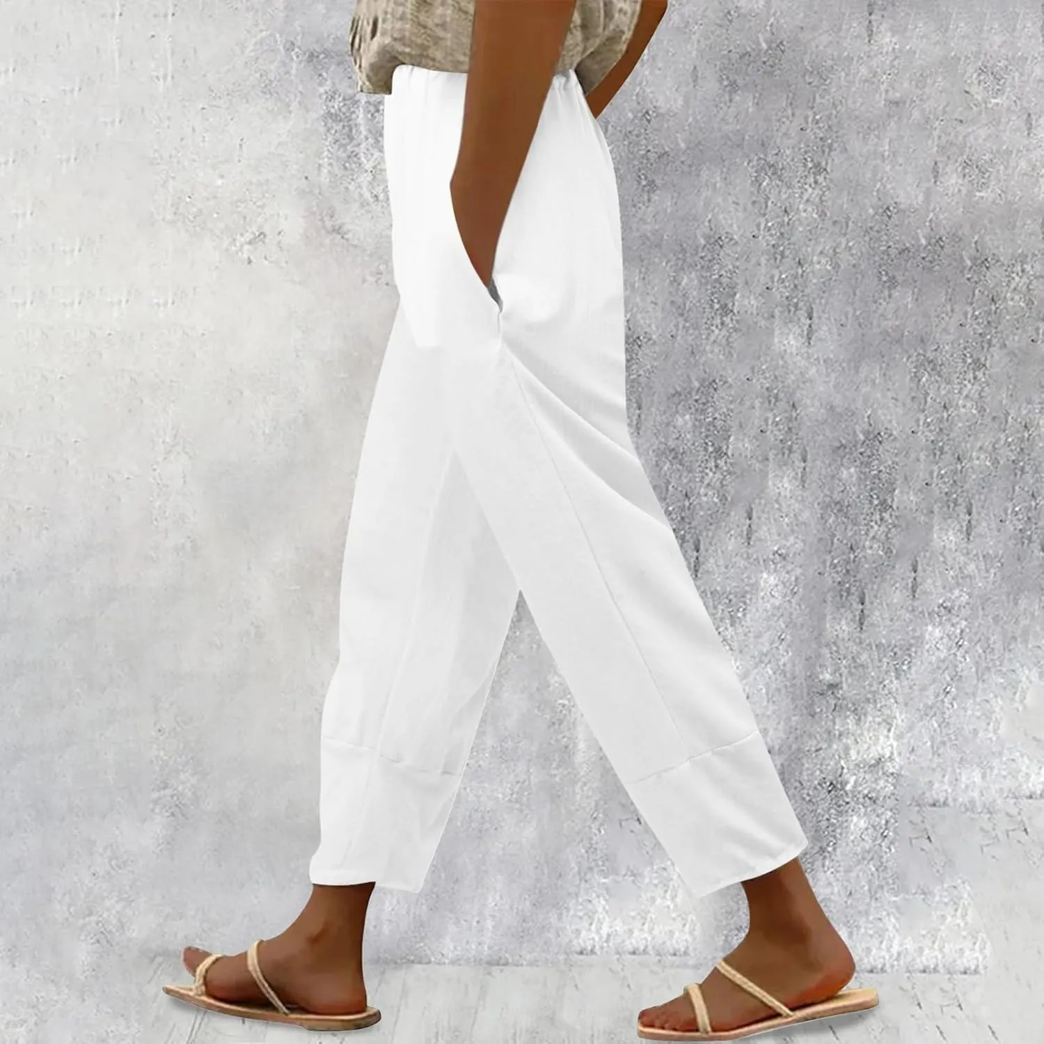 Women's Summer Pants Linen Casual High Waist Workout Wide Leg Straight Leg Baggy Trendy Yoga Lounge Trousers Pockets