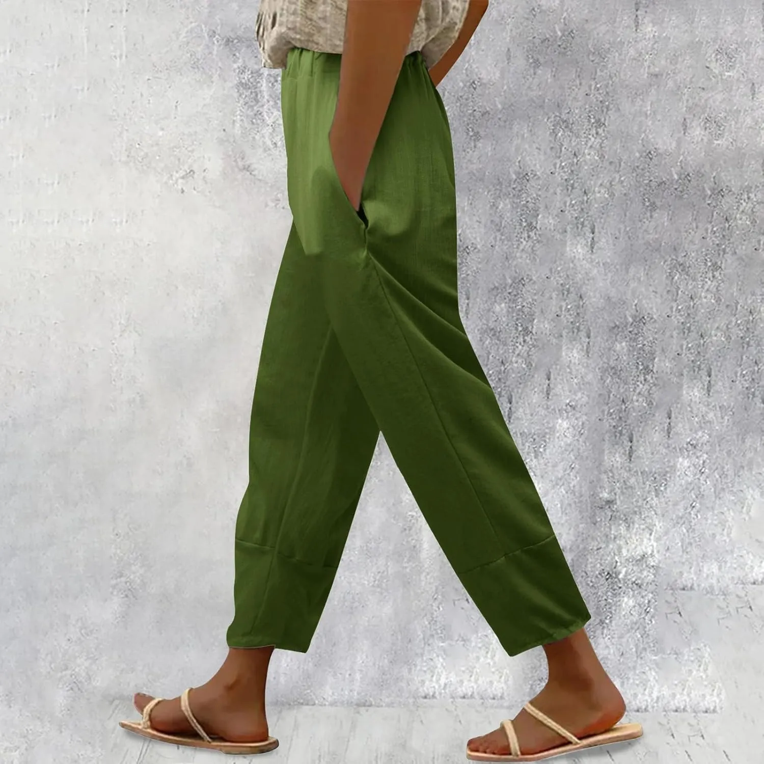 Women's Summer Pants Linen Casual High Waist Workout Wide Leg Straight Leg Baggy Trendy Yoga Lounge Trousers Pockets