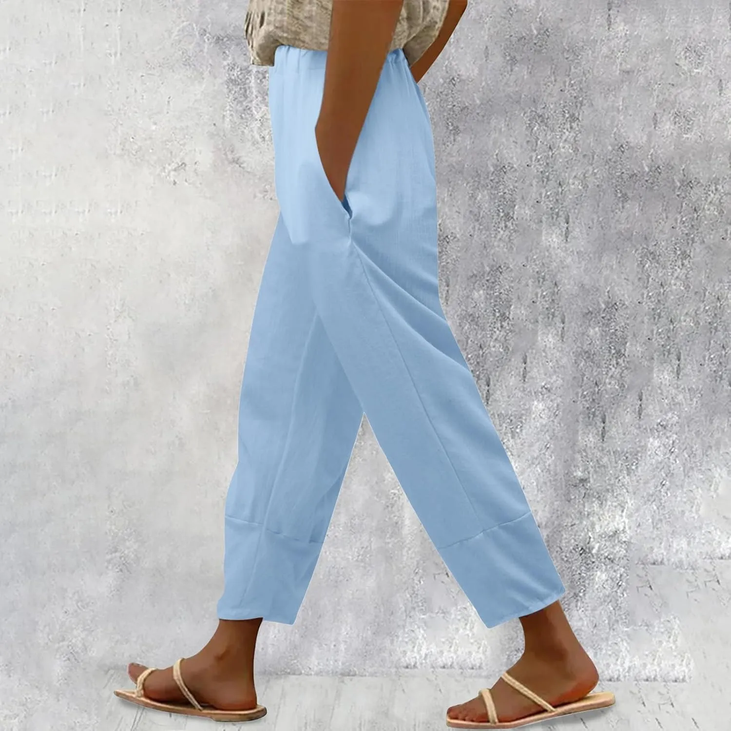 Women's Summer Pants Linen Casual High Waist Workout Wide Leg Straight Leg Baggy Trendy Yoga Lounge Trousers Pockets
