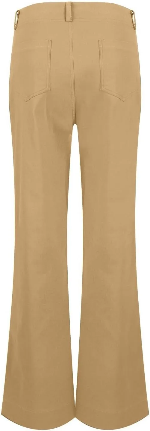 Womens Twill Wide Leg Pants Stretch Casual High Waisted Bootcut Chino Pants Baggy Flare Dress Pants with Pockets