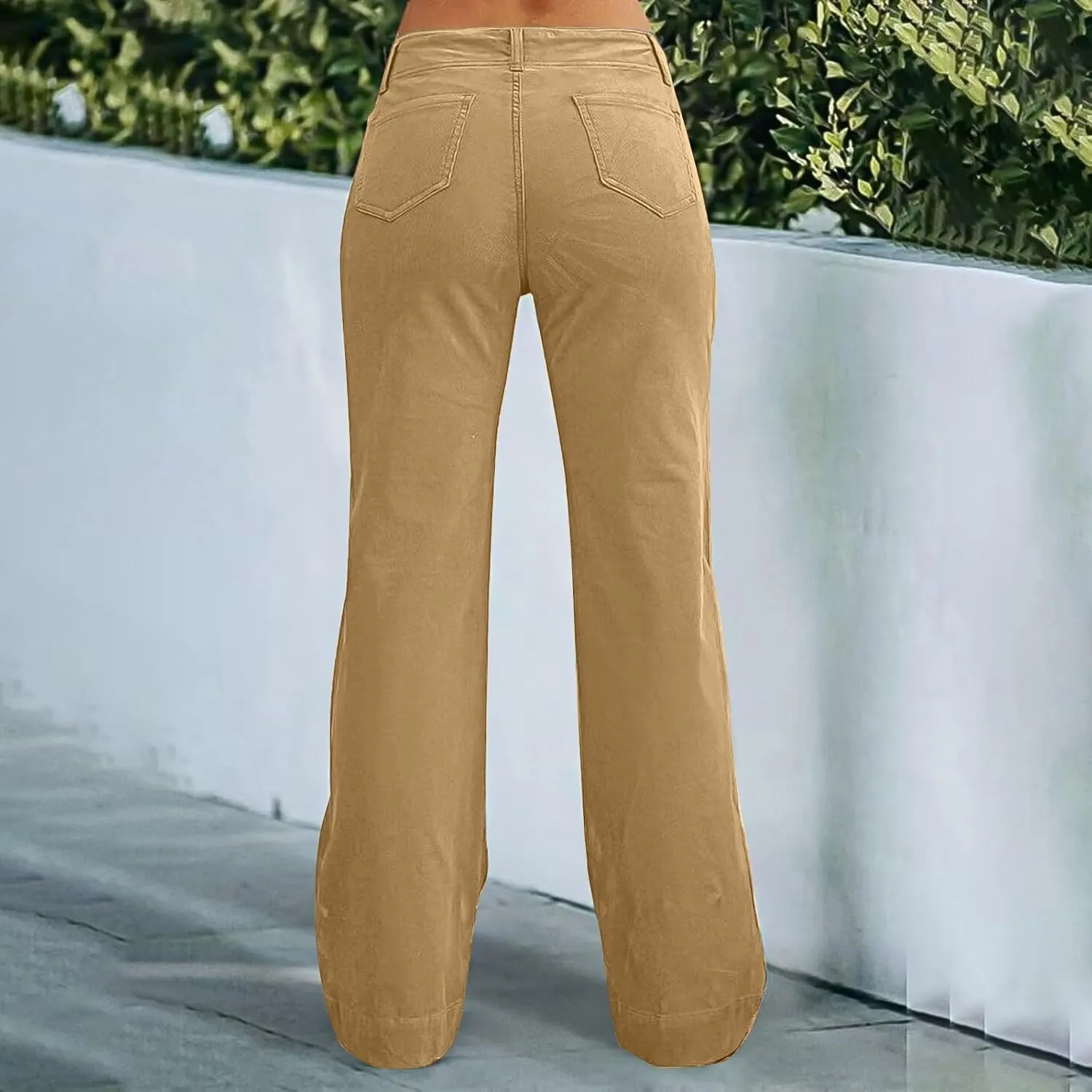 Womens Twill Wide Leg Pants Stretch Casual High Waisted Bootcut Chino Pants Baggy Flare Dress Pants with Pockets