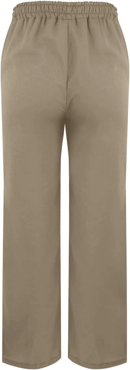 Womens Wide Leg Cotton Linen Pants Side Slit Hem Ankle Length Slacks Casual Elastic Waist Trousers with Pockets